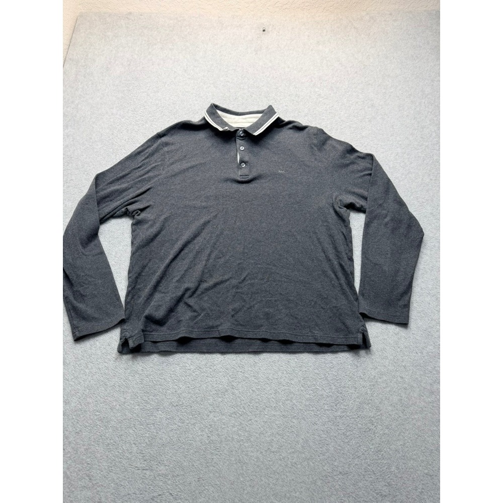 Michael Kors Mens XL Long Sleeve Polo Shirt Gray Tipped Collar Jersey Cotton